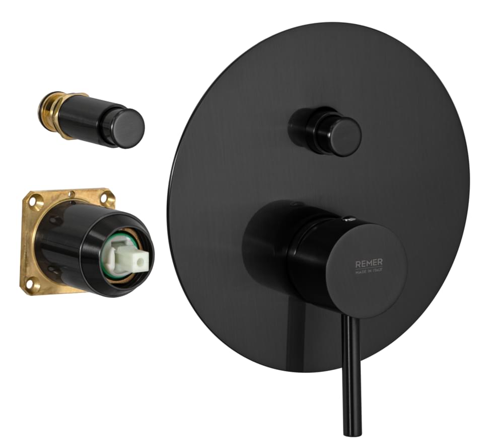 Плитка Remer X Style Смеситель встраиваемый для душа на 2 выхода X STYLE черный брашированный  поверхность брашированная