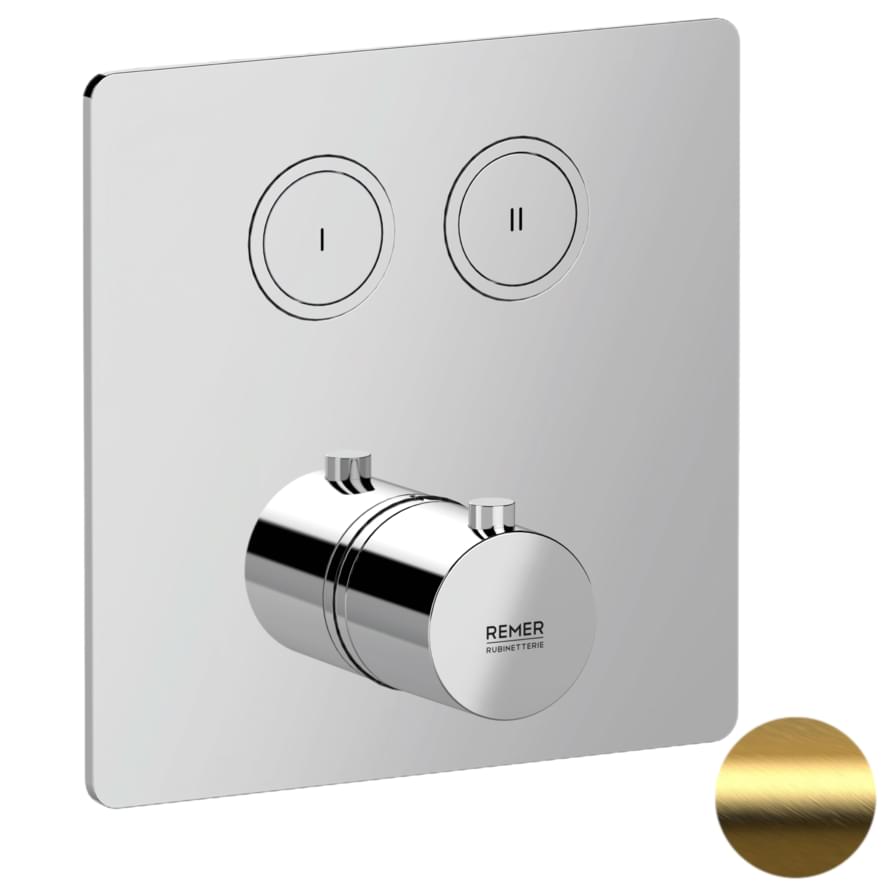 Плитка Remer X Style Смеситель встраиваемый термостатический для душа X STYLE округлый золото брашированное  поверхность брашированная