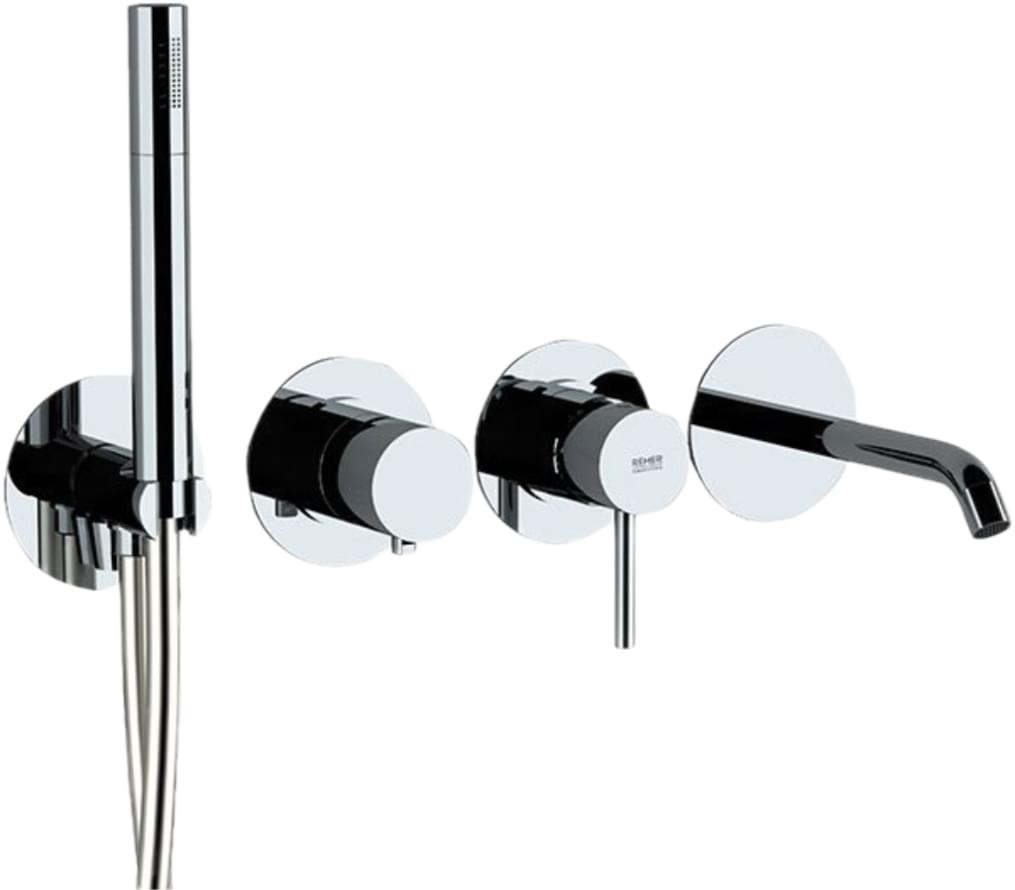 Плитка Remer X Style Смеситель для ванны X STYLE настенный с лейкой хром округлый  поверхность глянец