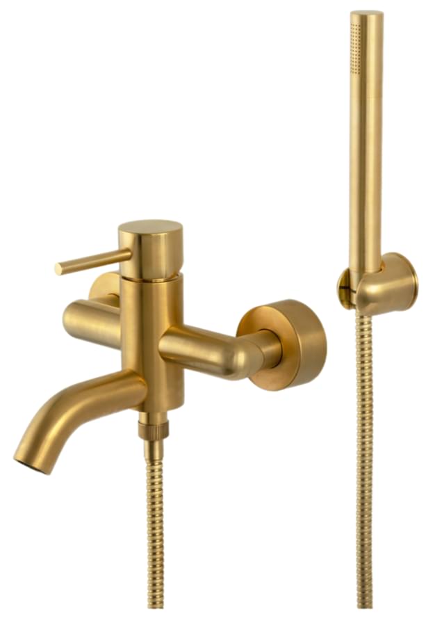 Плитка Remer X Style Смеситель для ванны настенный X STYLE с лейкой золото брашированное  поверхность брашированная