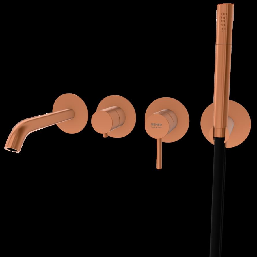 Плитка Remer X Style Смеситель настенный с лейкой для ванны X STYLE медь брашированная  поверхность брашированная