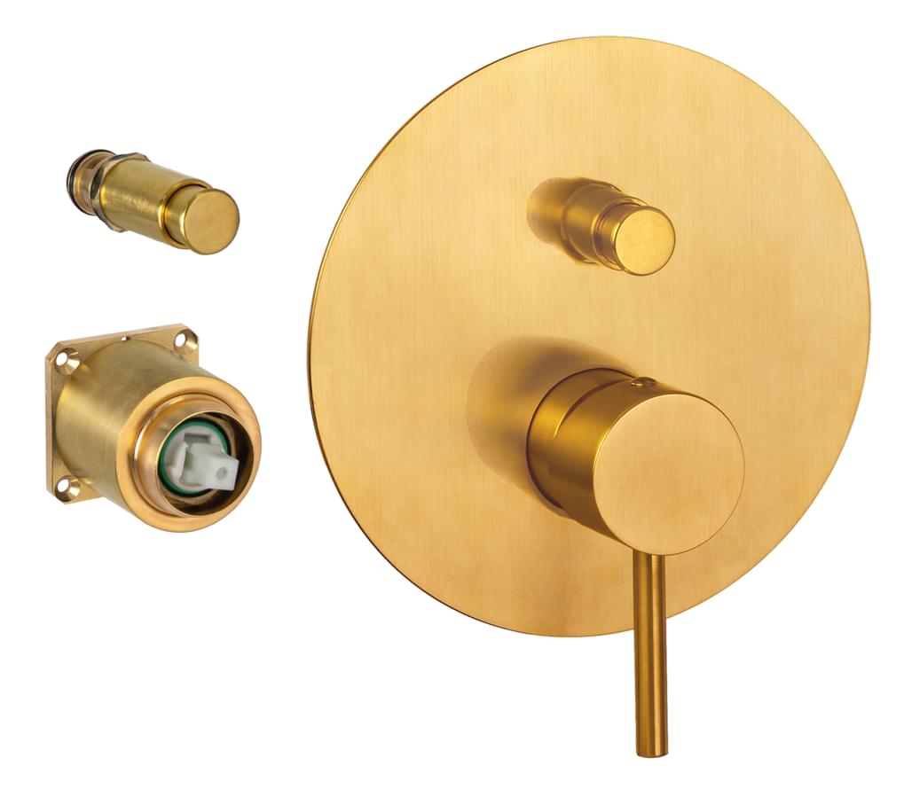 Плитка Remer X Style Смеситель округлый для душа на 2 выхода X STYLE золото брашированное  поверхность брашированная