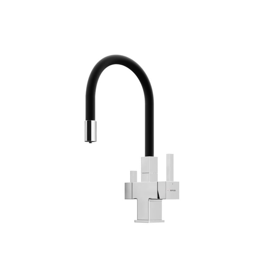 Плитка Sancos Arno Смеситель для кухни ARNO с гибким изливом цвет хром/черный поверхность глянец