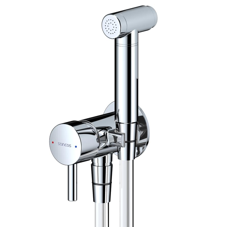 Плитка Sancos Atom Гигиенический душ ATOM со смесителем хром  поверхность глянец