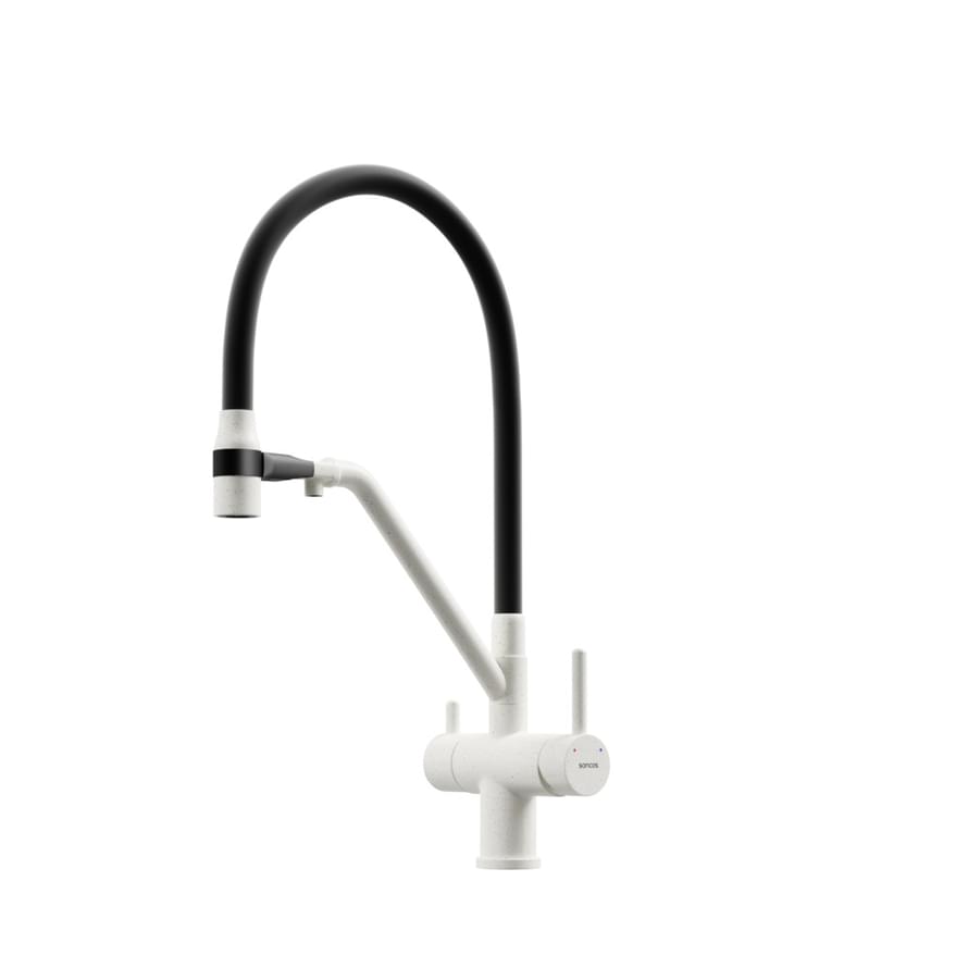 Плитка Sancos Dora Смеситель для кухни DORA с гибким изливом цвет белый гранит/черный  поверхность матовая