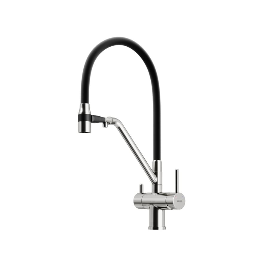 Плитка Sancos Dora Смеситель для кухни DORA с гибким изливом цвет брашированный никель/черный  поверхность брашированная