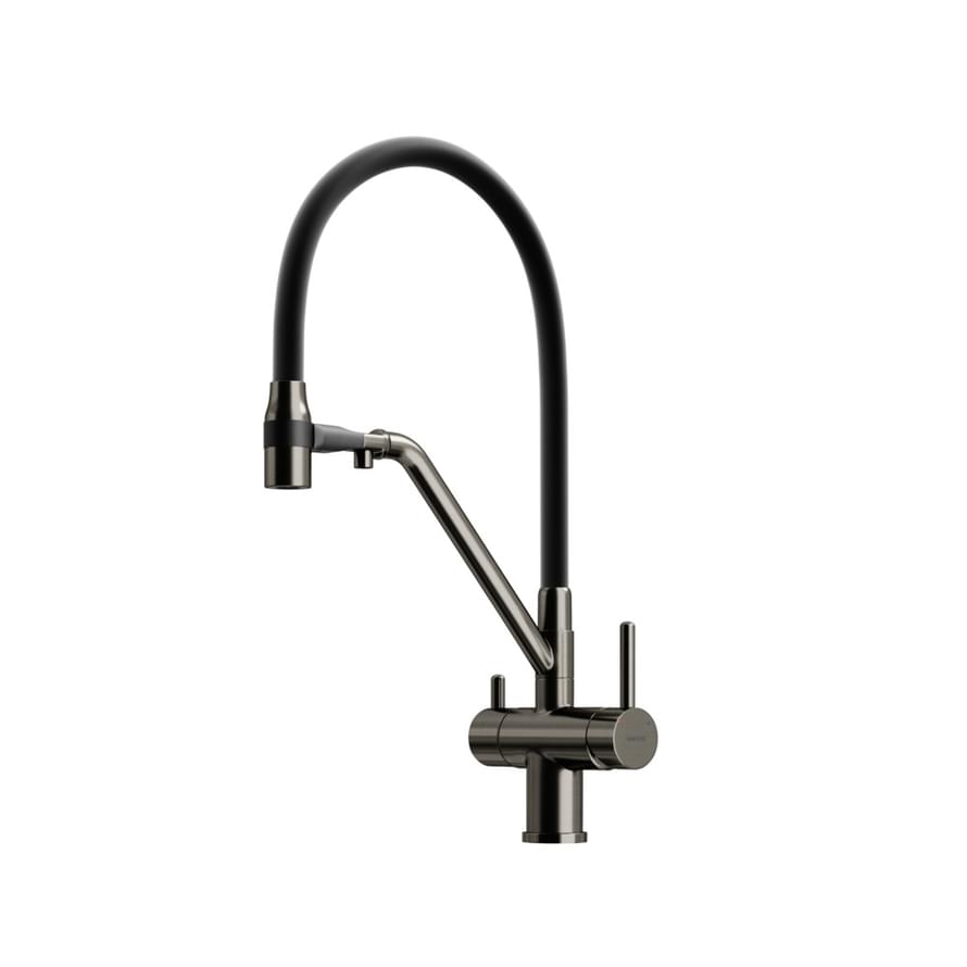 Плитка Sancos Dora Смеситель для кухни DORA с гибким изливом цвет вороненая сталь/черный  поверхность брашированная