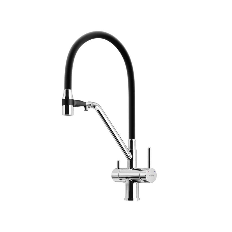 Плитка Sancos Dora Смеситель для кухни DORA с гибким изливом цвет хром/черный  поверхность глянец