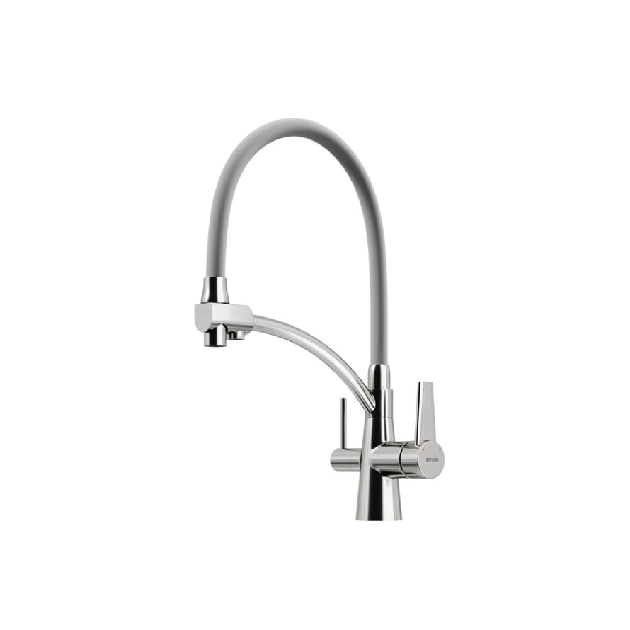 Плитка Sancos Eri Смеситель для кухни ERI с гибким изливом цвет брашированный никель/серый  поверхность брашированная
