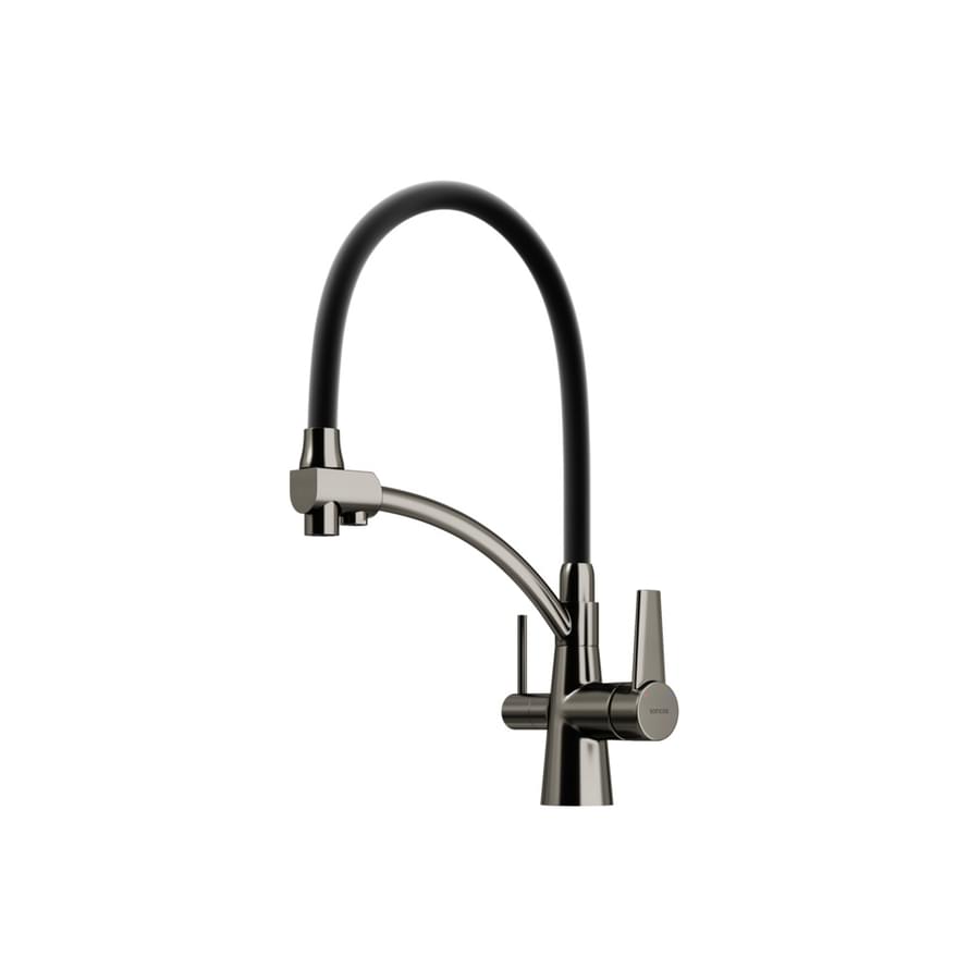 Плитка Sancos Eri Смеситель для кухни ERI с гибким изливом цвет вороненая сталь/черный PVD покрытие  поверхность брашированная