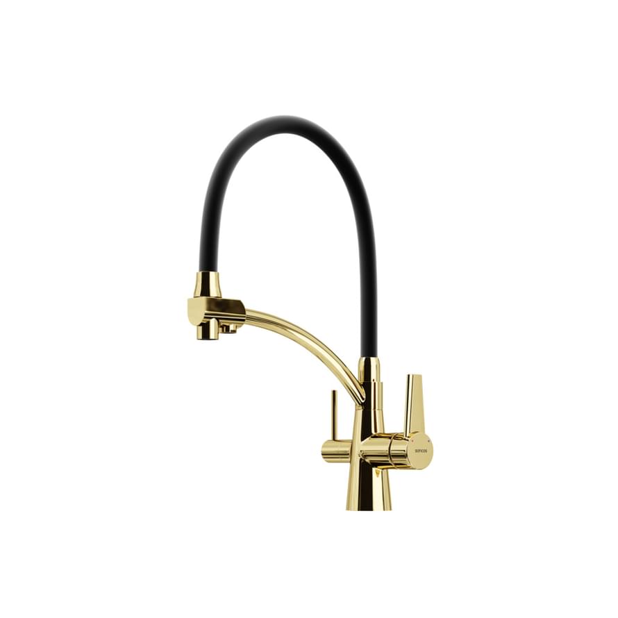 Плитка Sancos Eri Смеситель для кухни ERI с гибким изливом цвет полированное золото/черный PVD покрытие  поверхность глянец