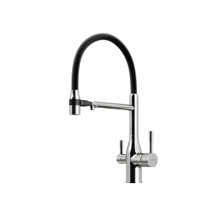 Плитка Sancos Garda Смеситель для кухни GARDA с гибким изливом цвет брашированный никель/черный  поверхность брашированная