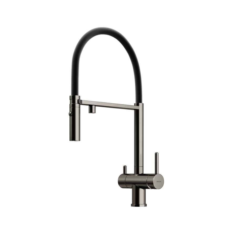 Плитка Sancos Imola Смеситель для кухни IMOLA с гибким изливом цвет вороненая сталь/черный поверхность брашированная
