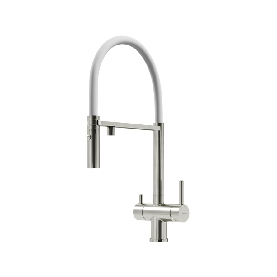 Плитка Sancos Imola Смеситель для кухни IMOLA с краном для фильтра и гибким изливом брашированный никель с белым поверхность брашированная