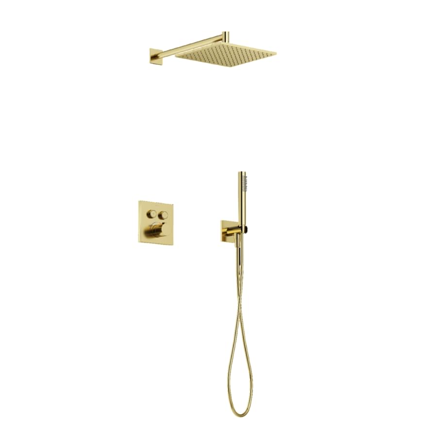 Плитка Sancos Linn Душевой комплект с термостатом LINN с внутренней частью брашированное золото  поверхность брашированная
