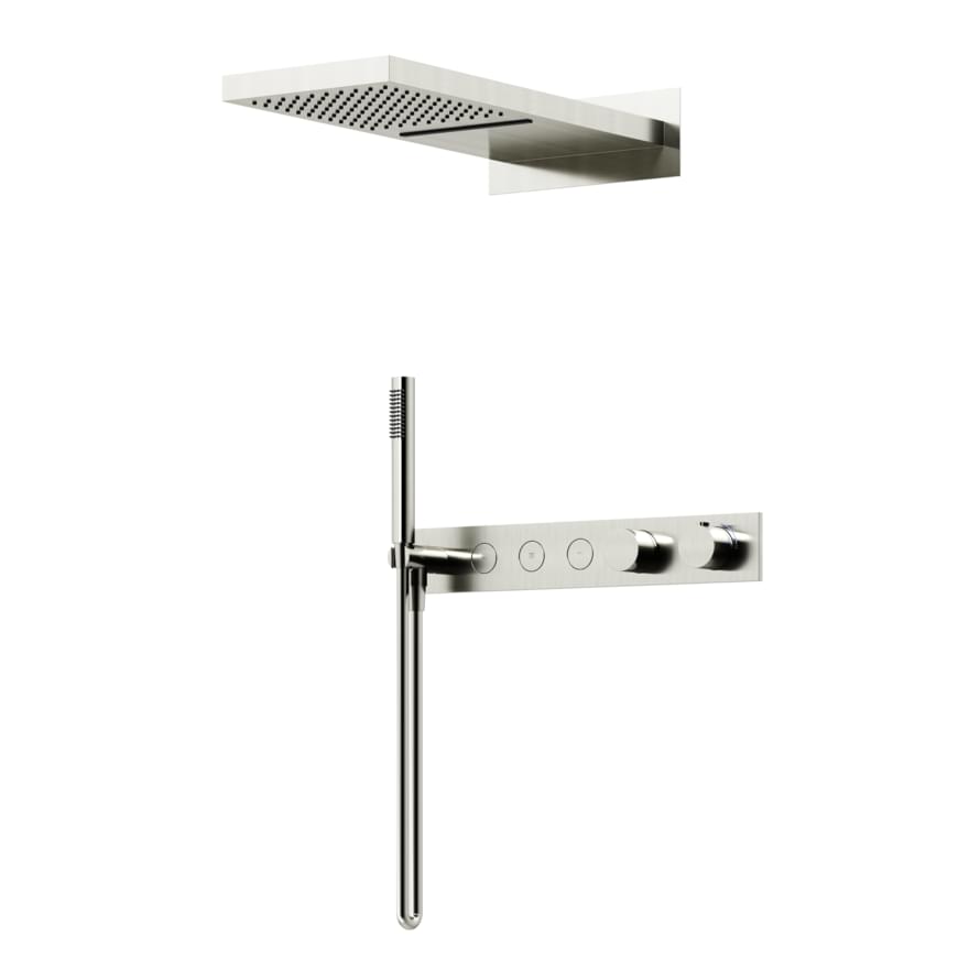Плитка Sancos Linn Душевой комплект с термостатом LINN с внутренней частью душ каскад брашированный никель  поверхность брашированная