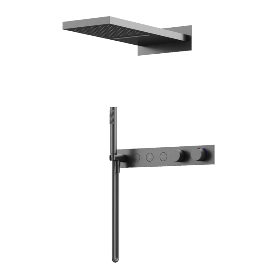 Плитка Sancos Linn Душевой комплект с термостатом LINN с внутренней частью душ каскад вороненая сталь  поверхность брашированная