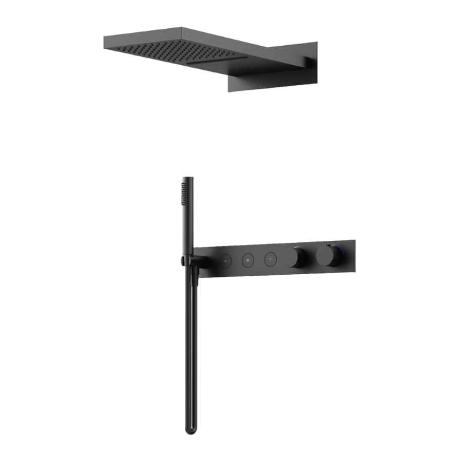 Плитка Sancos Linn Душевой комплект с термостатом LINN с внутренней частью душ каскад черный матовый  поверхность матовая