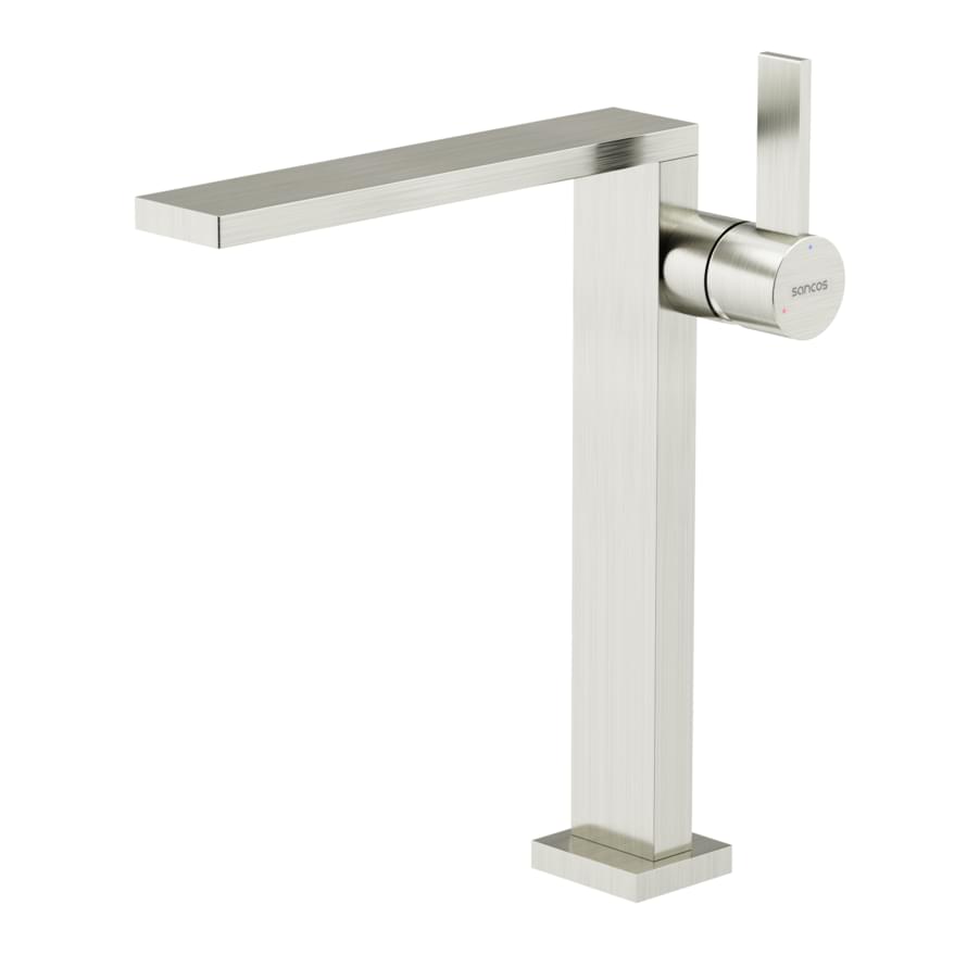 Плитка Sancos Linn Смеситель для раковины высокий LINN никель  поверхность брашированная