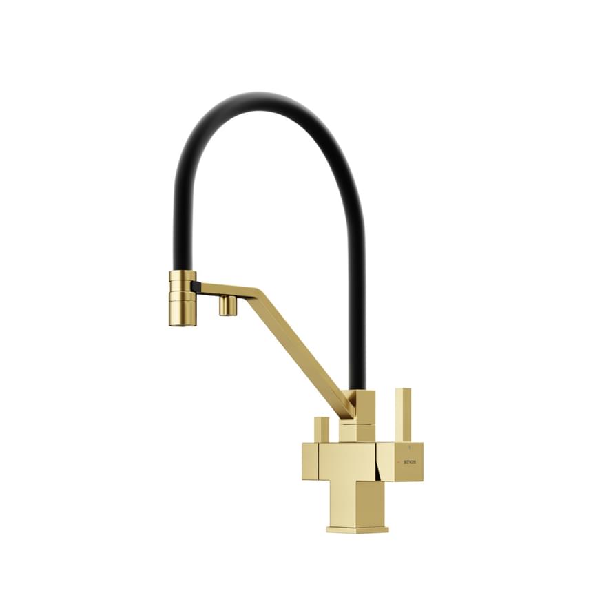 Плитка Sancos Loro Смеситель для кухни LORO с гибким изливом цвет брашированное золото/черный PVD покрытие поверхность брашированная