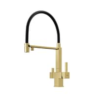 Плитка Sancos Moro Смеситель для кухни MORO с гибким изливом цвет брашированное золото/черный PVD покрытие поверхность брашированная