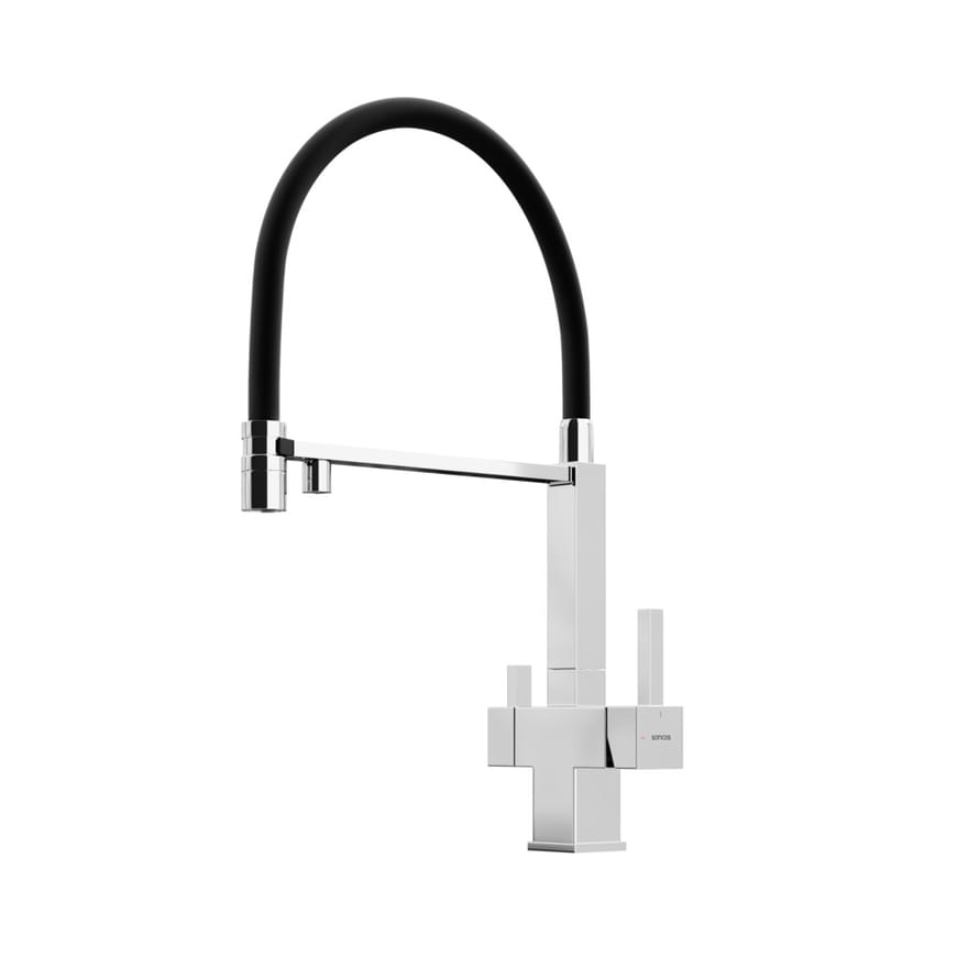 Плитка Sancos Moro Смеситель для кухни MORO с гибким изливом цвет хром/черный  поверхность глянец