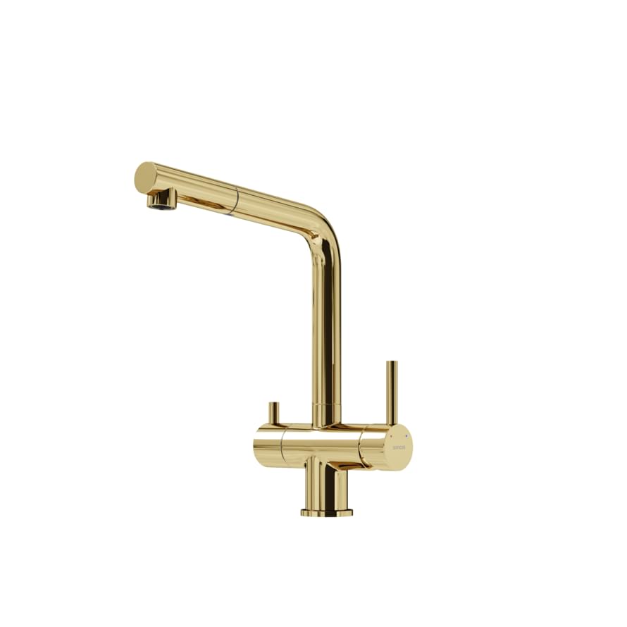 Плитка Sancos Spin Смеситель для кухни SPIN с вытяжным изливом краном для фильтра полированное золото  поверхность глянец