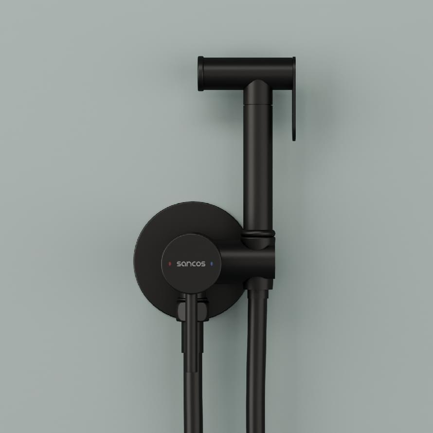 Плитка Sancos Start Гигиенический душ START со смесителем черный  поверхность матовая