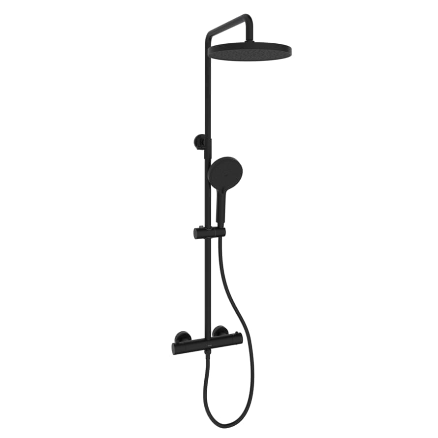 Плитка Sancos Teo Душевая стойка TEO c термостатом черный матовый  поверхность матовая