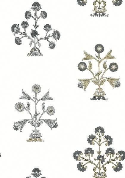 Thibaut Ceylon Indian Flower Black And White 8.23x68.58 Thibaut Ceylon Indian Flower Black And White 8.23x68.58