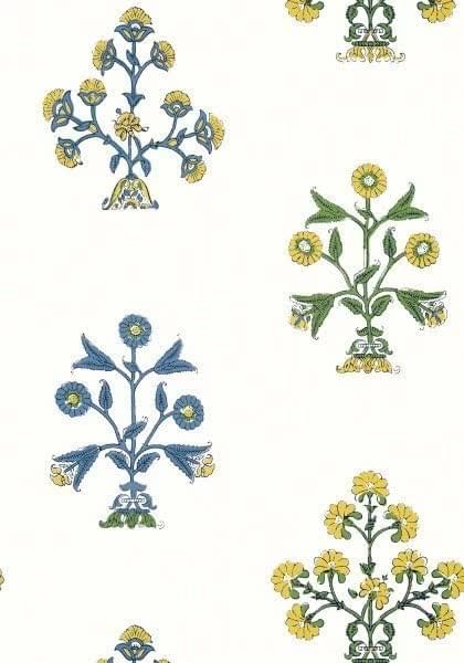 Thibaut Ceylon Indian Flower Blue And Yellow 8.23x68.58 Thibaut Ceylon Indian Flower Blue And Yellow 8.23x68.58