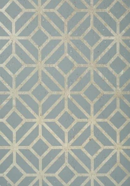 Thibaut Modern Resource 2 Mamora Trellis Cork Spa Blue On Metallic Pewter 7.32x91.44