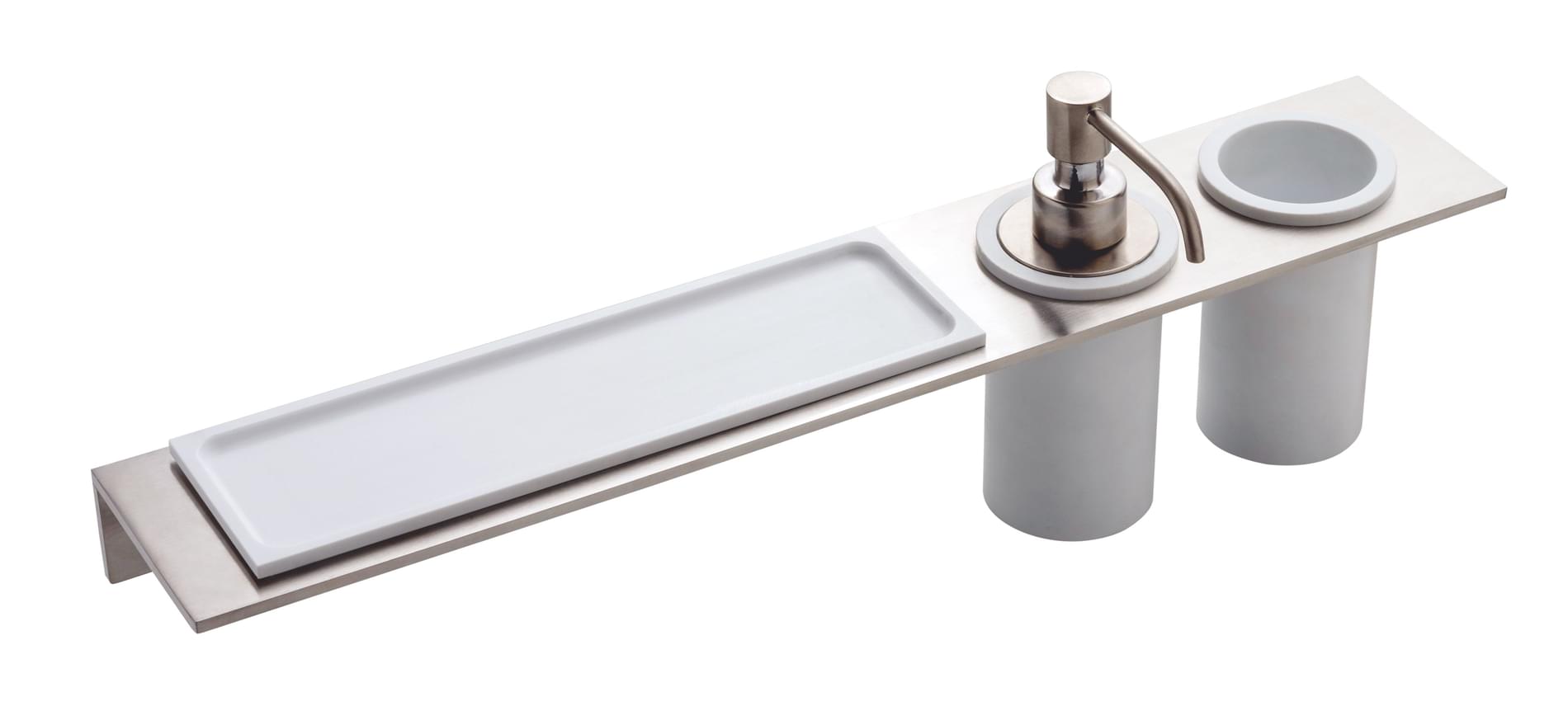 Плитка Treemme 22mm Полка 22mm со стаканом и дозатором жидкого мыла нержавеющая сталь  поверхность брашированная