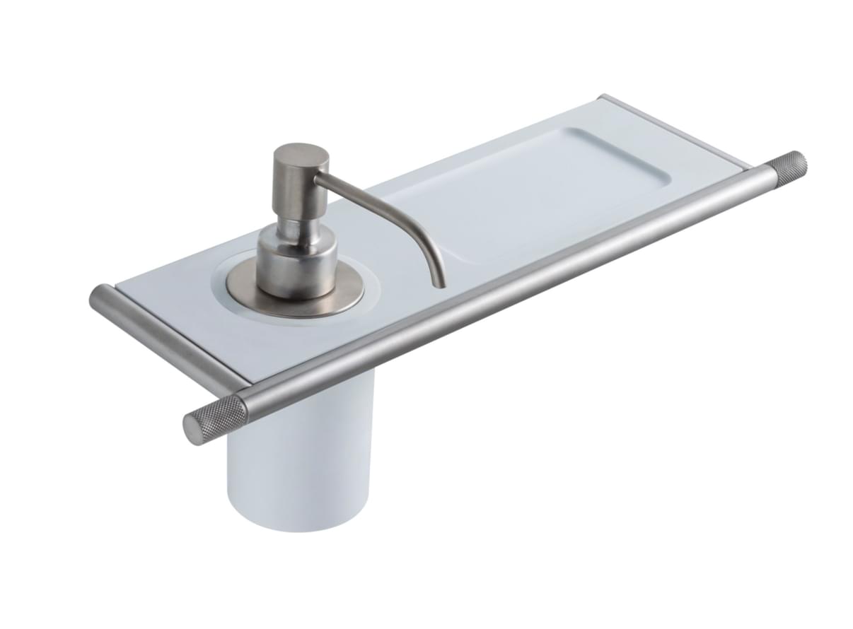 Плитка Treemme 22mm Полка со встроенным дозатором жидкого мыла 22mm нержавеющая сталь  поверхность брашированная