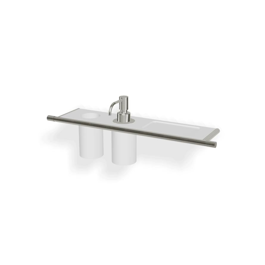 Плитка Treemme 22mm Полка со стаканом и дозатором жидкого мыла 22mm нержавеющая сталь  поверхность брашированная