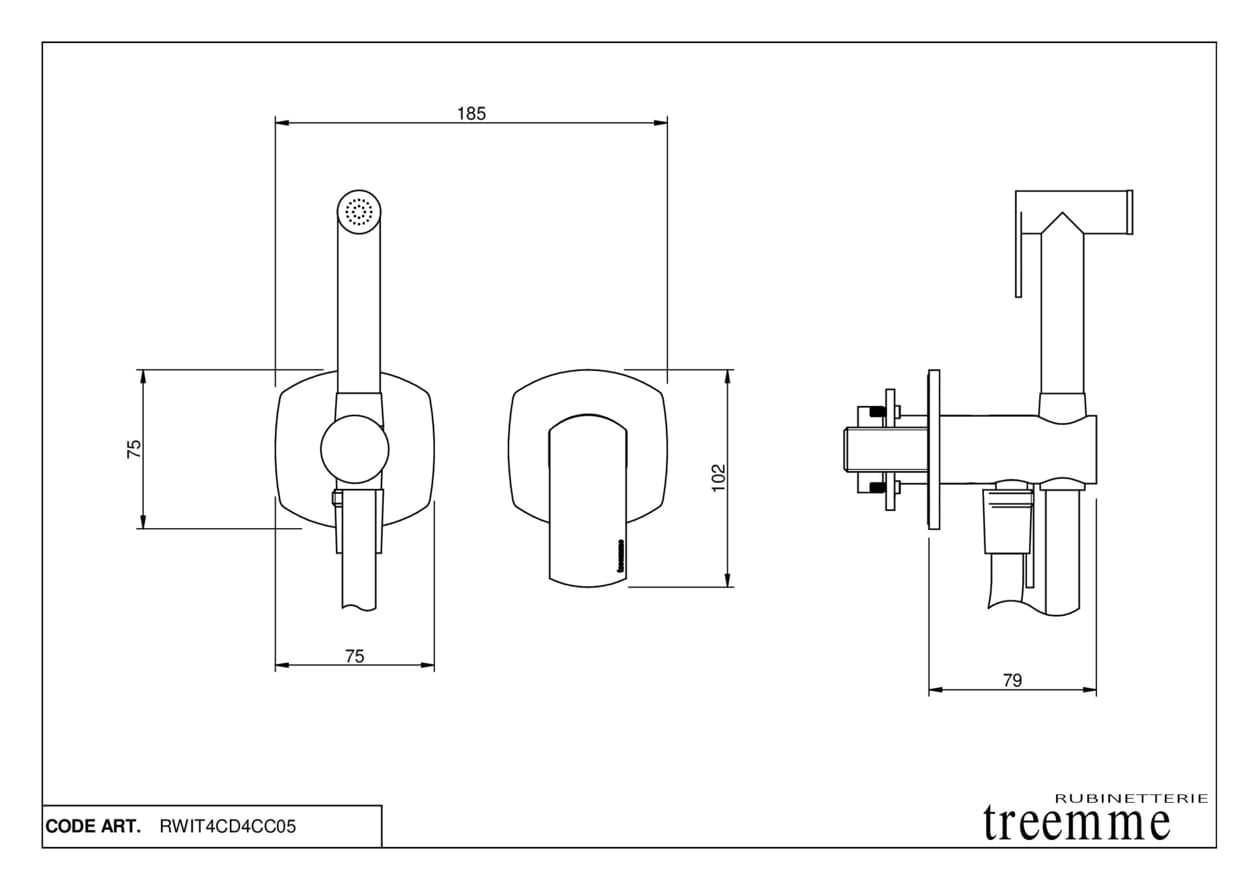 Плитка Treemme Albatros Внешняя часть смесителя с гигиеническим душем ALBATROS черный хром полированный поверхность полированная