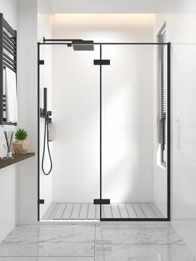 Плитка Veconi-Premium Alassio Душевая дверь распашная Premium Alassio-B 1490-1500x2000 мм прозрачное стекло 8 мм профиль черный матовый  поверхность матовая