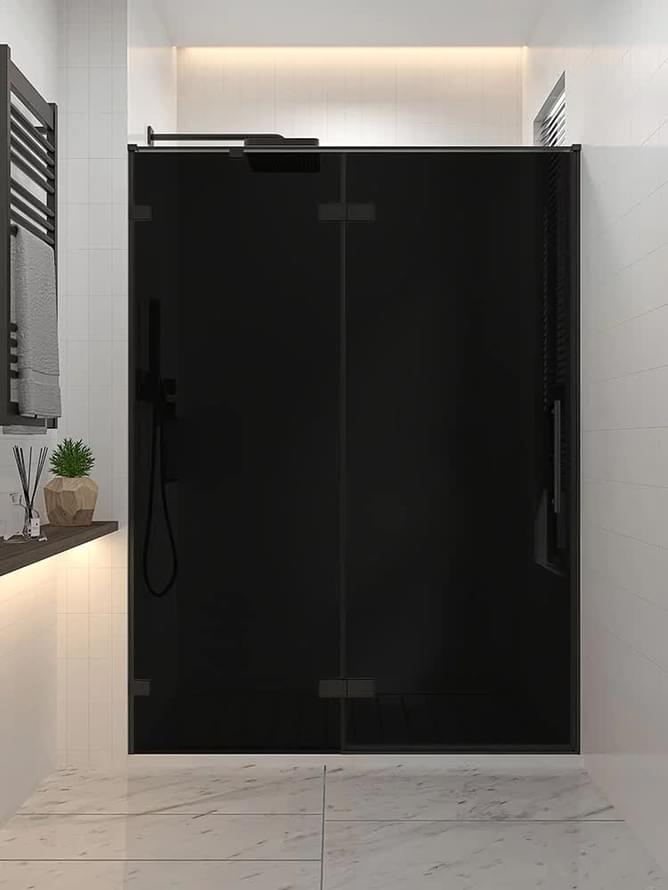 Плитка Veconi-Premium Alassio Душевая дверь распашная Premium Alassio-BB 1390-1400x2000 мм черное стекло 8 мм профиль черный матовый  поверхность матовая