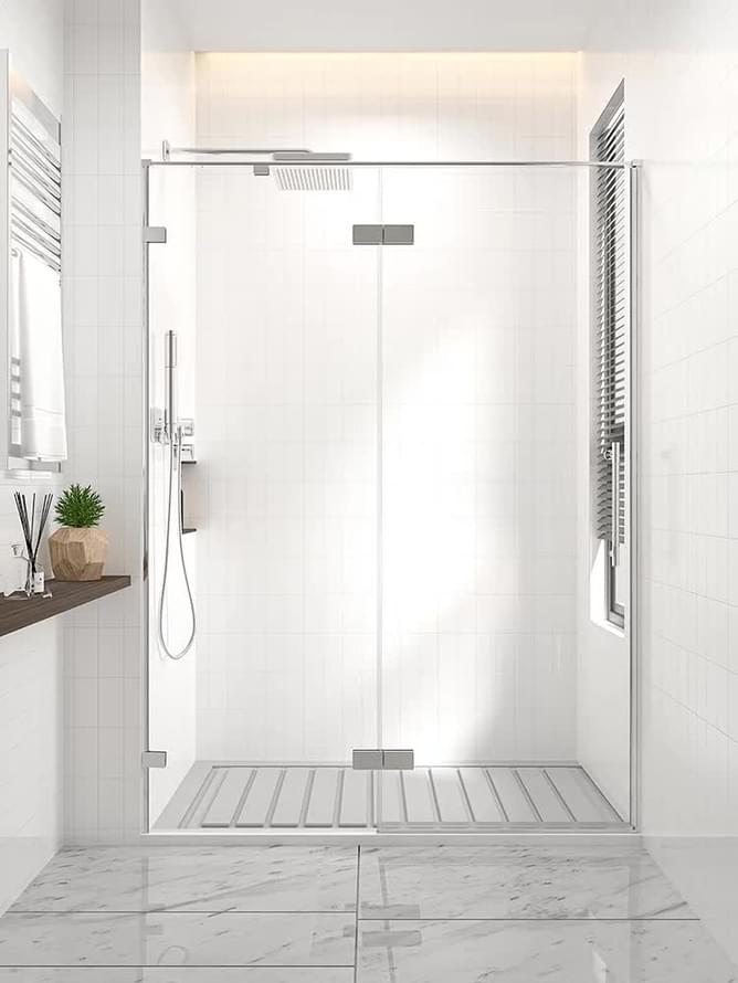 Плитка Veconi-Premium Alassio Душевая дверь распашная Premium Alassio-CH 1490-1500x2000 мм прозрачное стекло 8 мм профиль хром  поверхность глянец