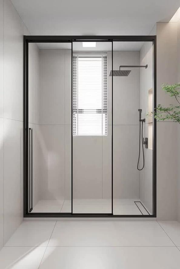 Плитка Veconi-Premium Prato Душевая дверь раздвижная Premium Prato 300 B-R 1680-1700x2000 мм правая прозрачное стекло 8 мм профиль черный матовый  поверхность матовая