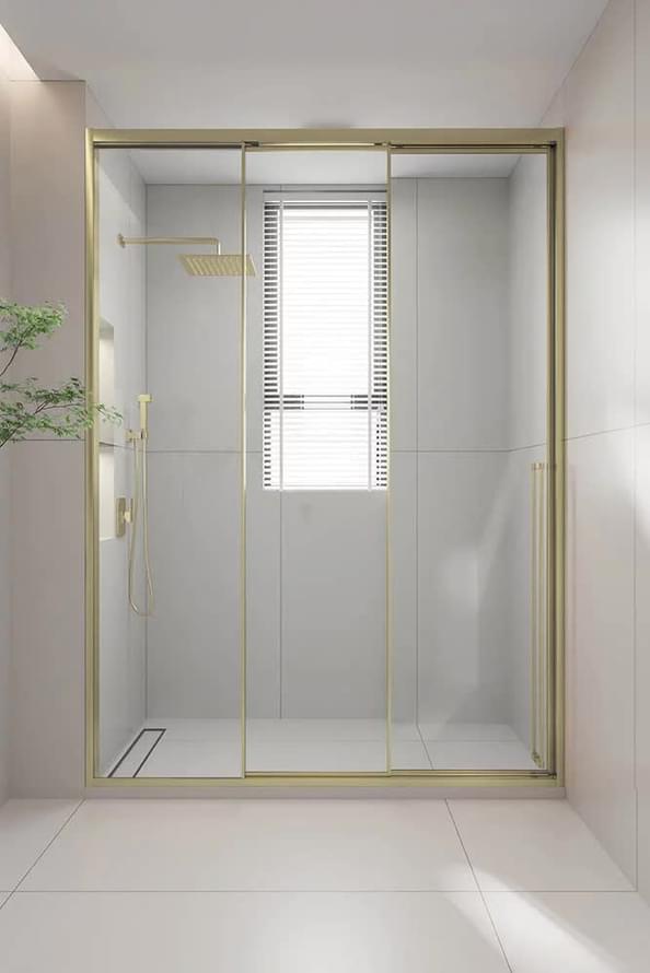 Плитка Veconi-Premium Prato Душевая дверь раздвижная Premium Prato 300 G-L 980-1000x2000 мм левая прозрачное стекло 8 мм профиль золото брашированное  поверхность брашированная