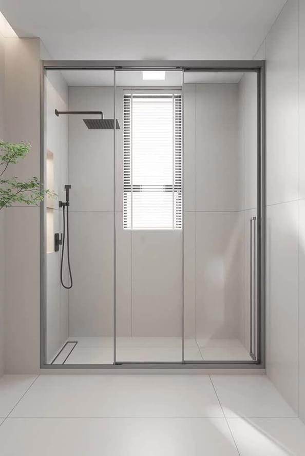 Плитка Veconi-Premium Prato Душевая дверь раздвижная Premium Prato 300 GR-L 1580-1600x2000 мм левая прозрачное стекло 8 мм профиль графит брашированный  поверхность брашированная