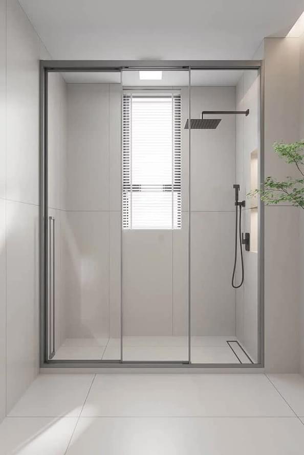 Плитка Veconi-Premium Prato Душевая дверь раздвижная Premium Prato 300 GR-R 980-1000x2000 мм правая прозрачное стекло 8 мм профиль графит брашированный  поверхность брашированная