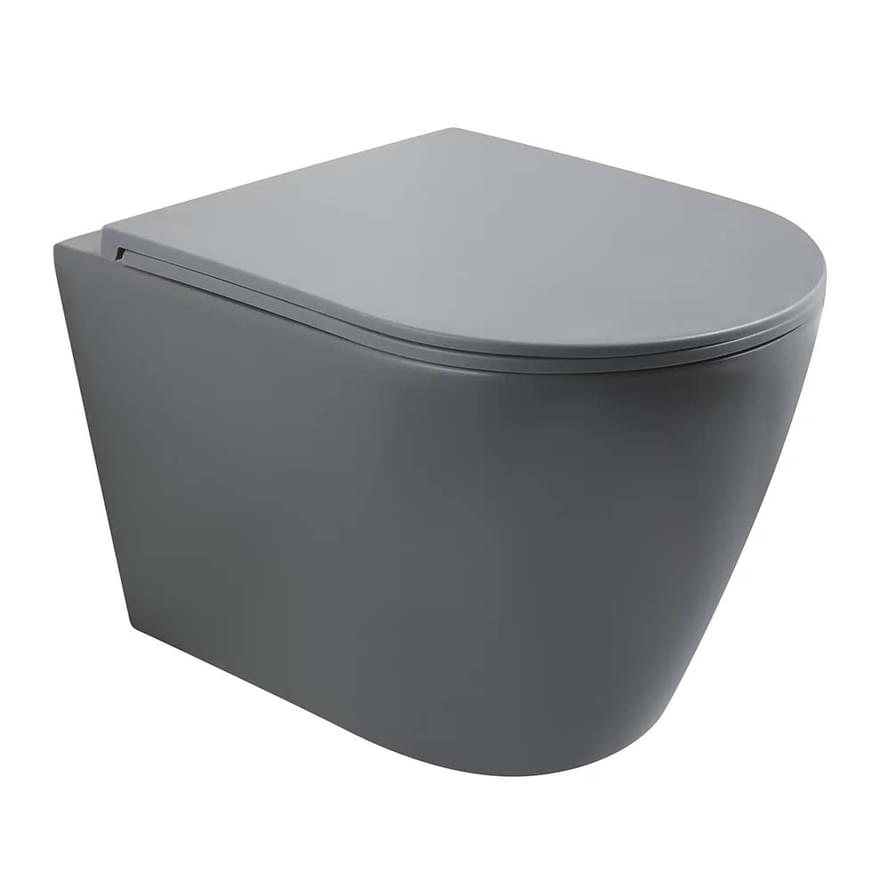 Плитка Veconi Ando Унитаз подвесной безободковый Ando смыв Торнадо сиденье с микролифтом серый матовый  поверхность матовая