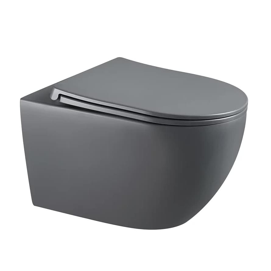Плитка Veconi Ento Унитаз подвесной безободковый Ento смыв Торнадо сиденье с микролифтом серый матовый  поверхность матовая