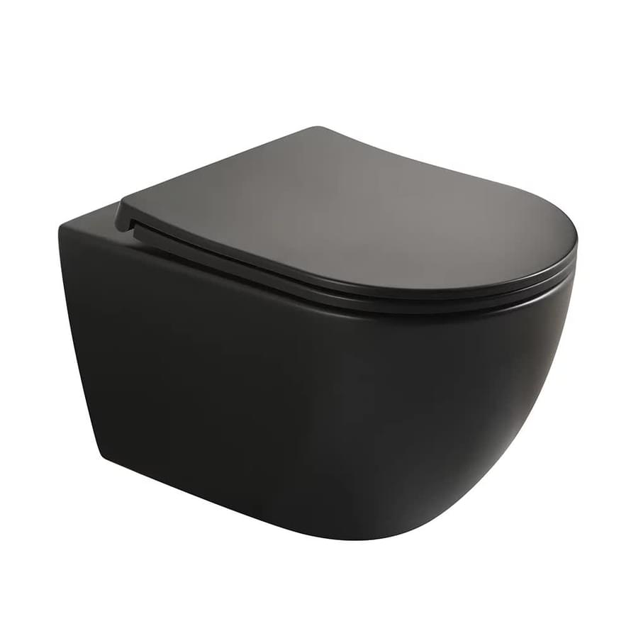 Плитка Veconi Ento Унитаз подвесной безободковый Ento смыв Торнадо сиденье с микролифтом черный матовый  поверхность матовая