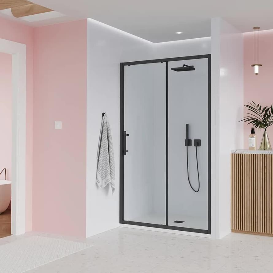 Плитка Veconi Evo Душевая дверь раздвижная Evo 100 B 1070-1110x1950 мм прозрачное стекло 6 мм профиль черный матовый  поверхность матовая