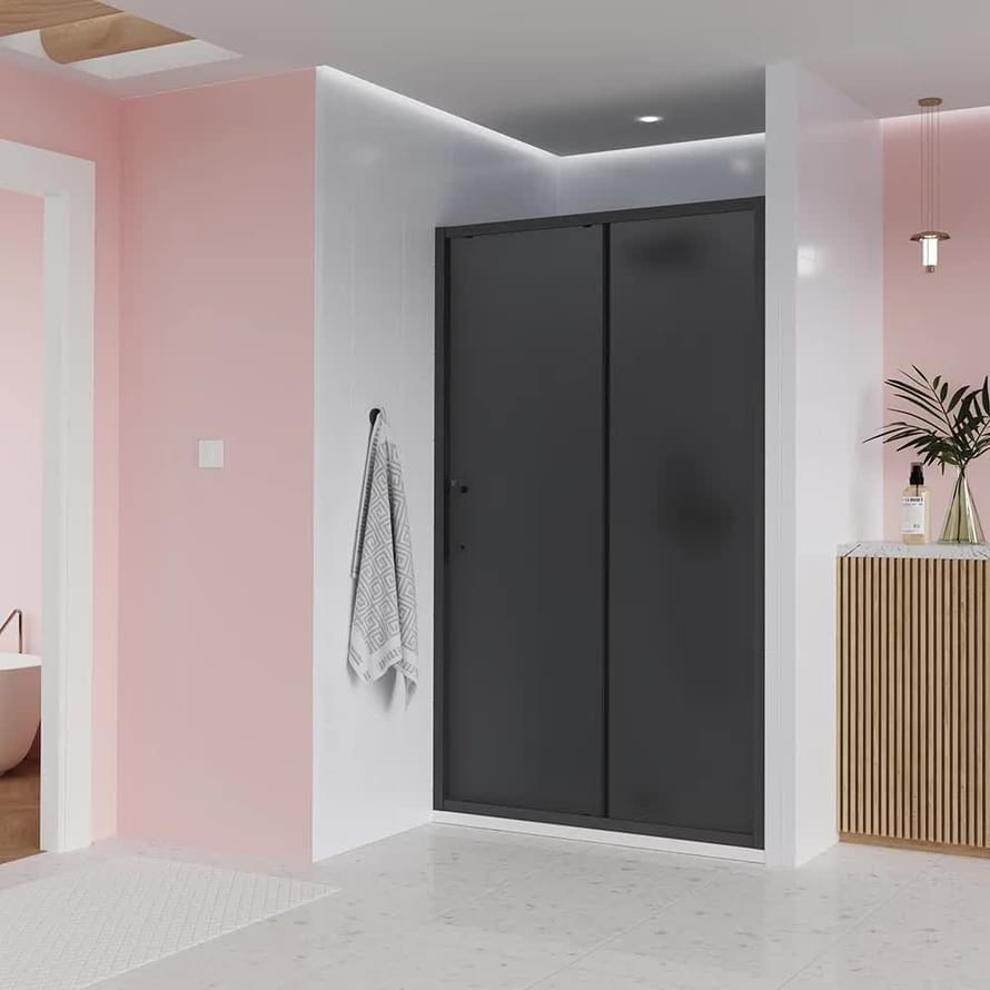 Плитка Veconi Evo Душевая дверь раздвижная Evo 100 B 1270-1310x1950 мм тонированное стекло 6 мм профиль черный матовый  поверхность матовая