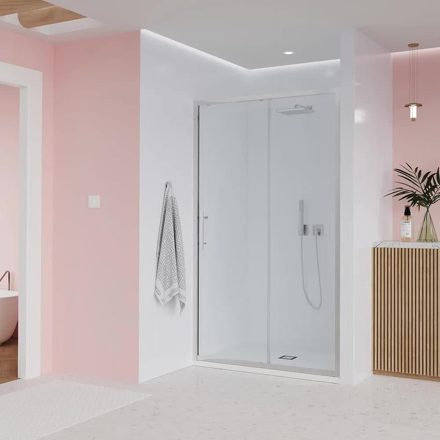 Плитка Veconi Evo Душевая дверь раздвижная Evo 100 CH 1570-1610x1950 мм прозрачное стекло 6 мм профиль хром  поверхность глянец