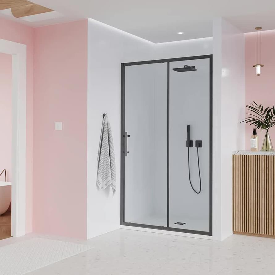 Плитка Veconi Evo Душевая дверь раздвижная Evo 100 GR 1070-1110x1950 мм прозрачное стекло 6 мм профиль графит брашированный  поверхность брашированная